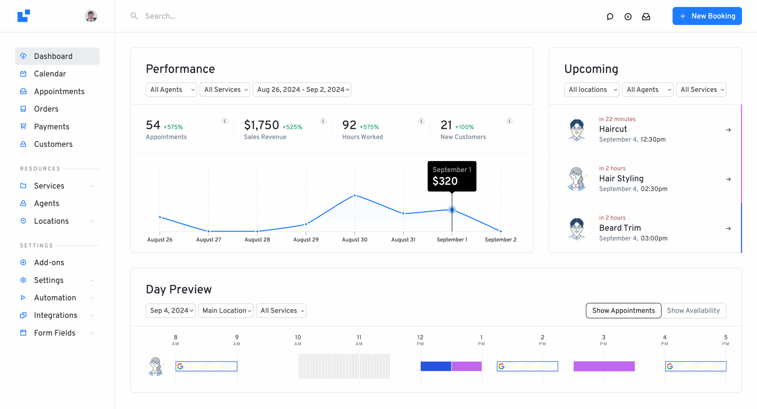 WashFlow dashboard showing detailing job management