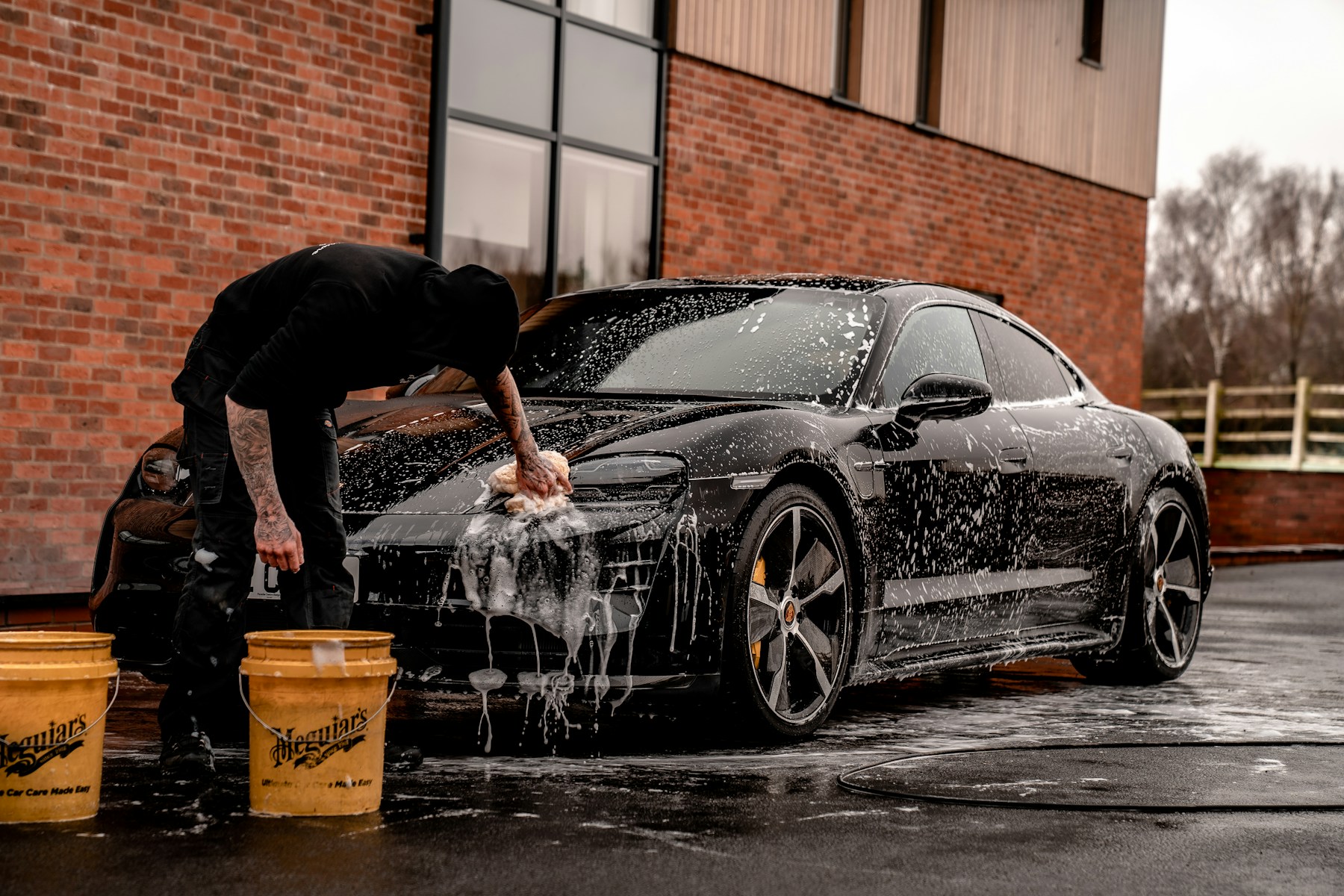 A perfectly detailed luxury car with a flawless, reflective finish.